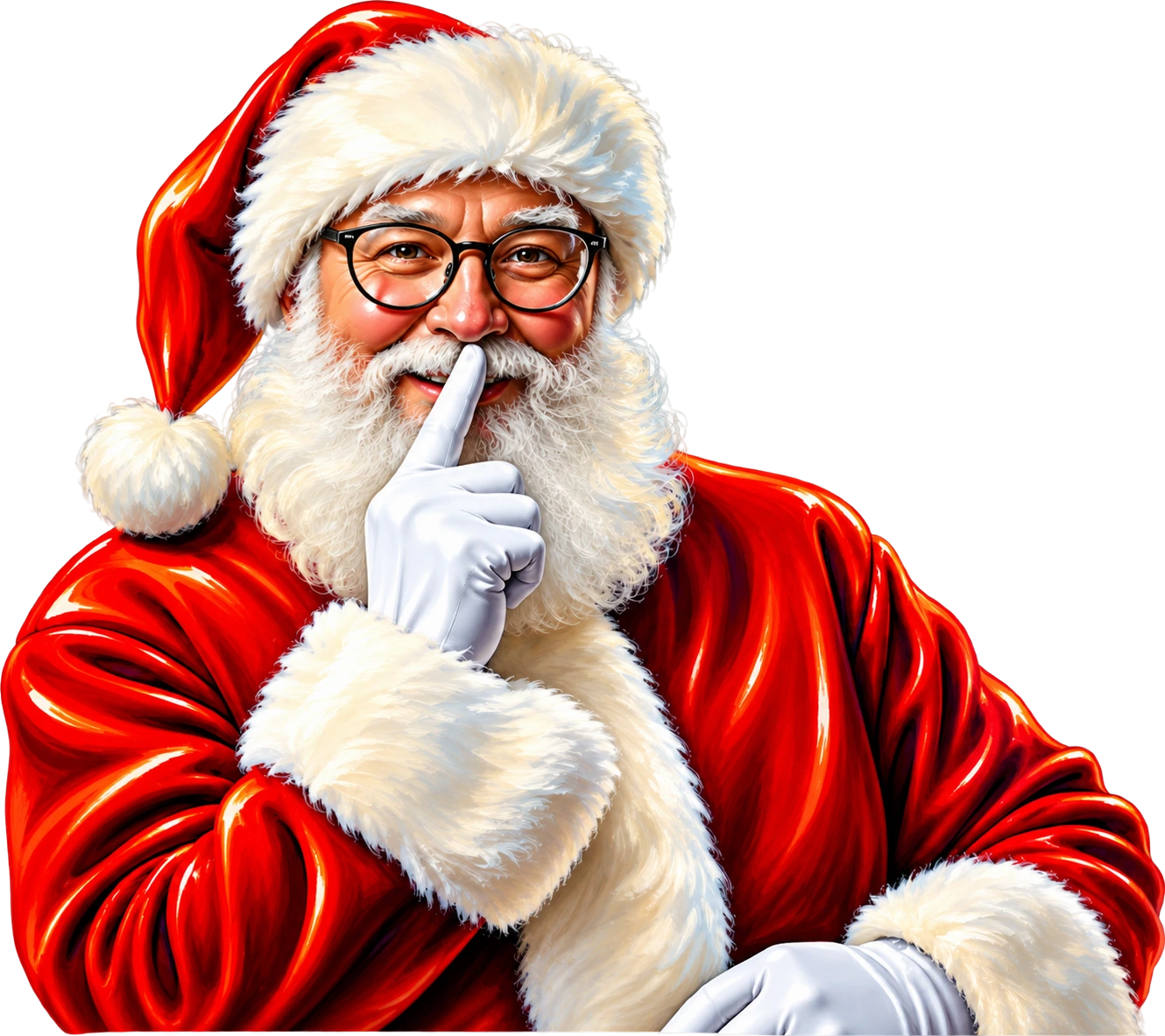 Santa, holding a finger to his lips
